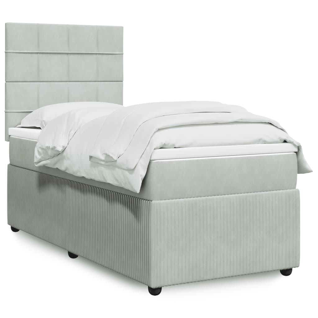 Boxspring met matras fluweel lichtgrijs 90x190 cm is nu te koop bij PeponiXL, paradijselijk wonen!