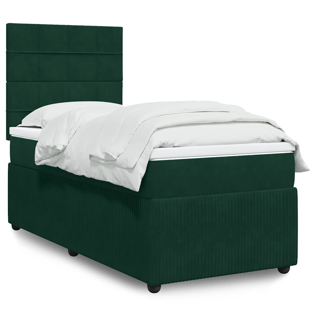 Boxspring met matras fluweel donkergroen 90x190 cm is nu te koop bij PeponiXL, paradijselijk wonen!