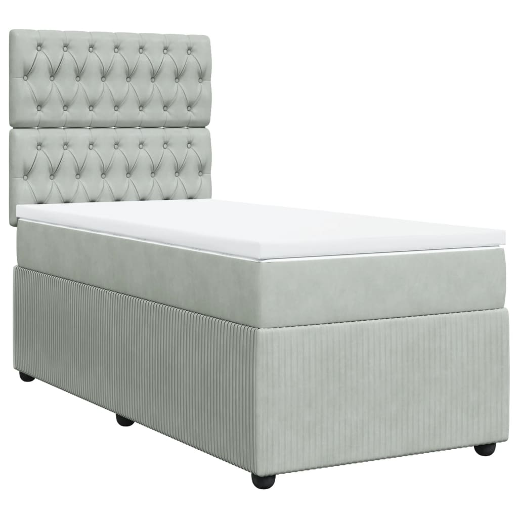 Boxspring met matras fluweel lichtgrijs 90x190 cm is nu te koop bij PeponiXL, paradijselijk wonen!