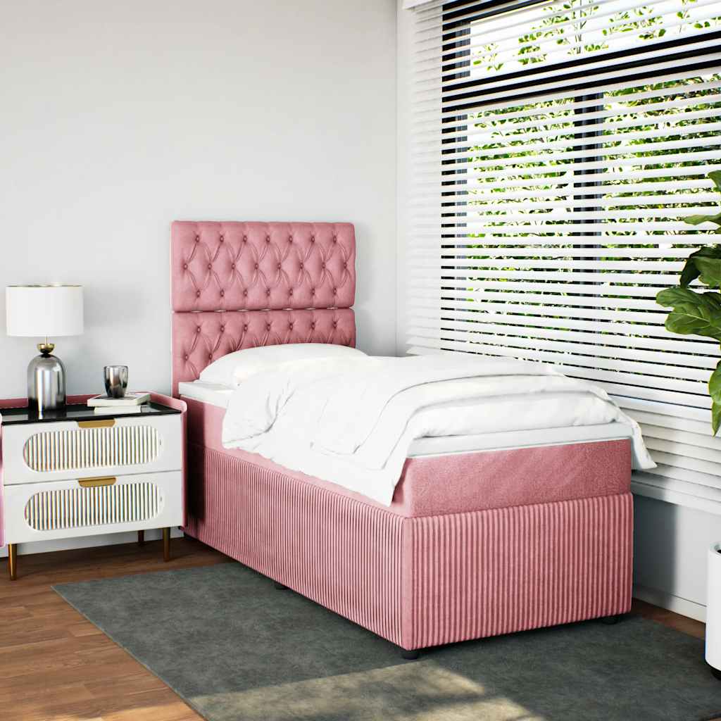 Boxspring met matras fluweel roze 90x190 cm is nu te koop bij PeponiXL, paradijselijk wonen!