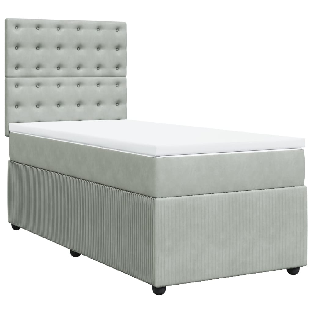 Boxspring met matras fluweel lichtgrijs 90x190 cm is nu te koop bij PeponiXL, paradijselijk wonen!