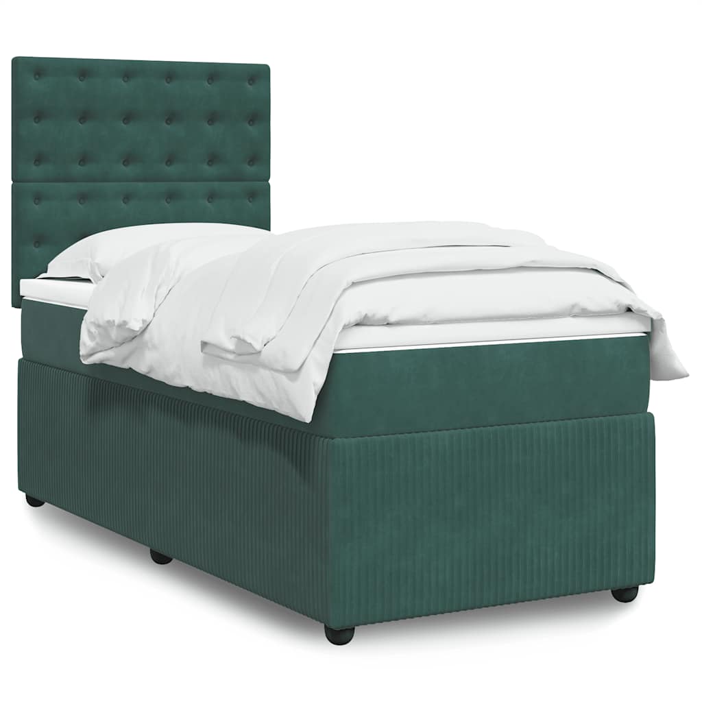Boxspring met matras fluweel donkergroen 90x190 cm is nu te koop bij PeponiXL, paradijselijk wonen!