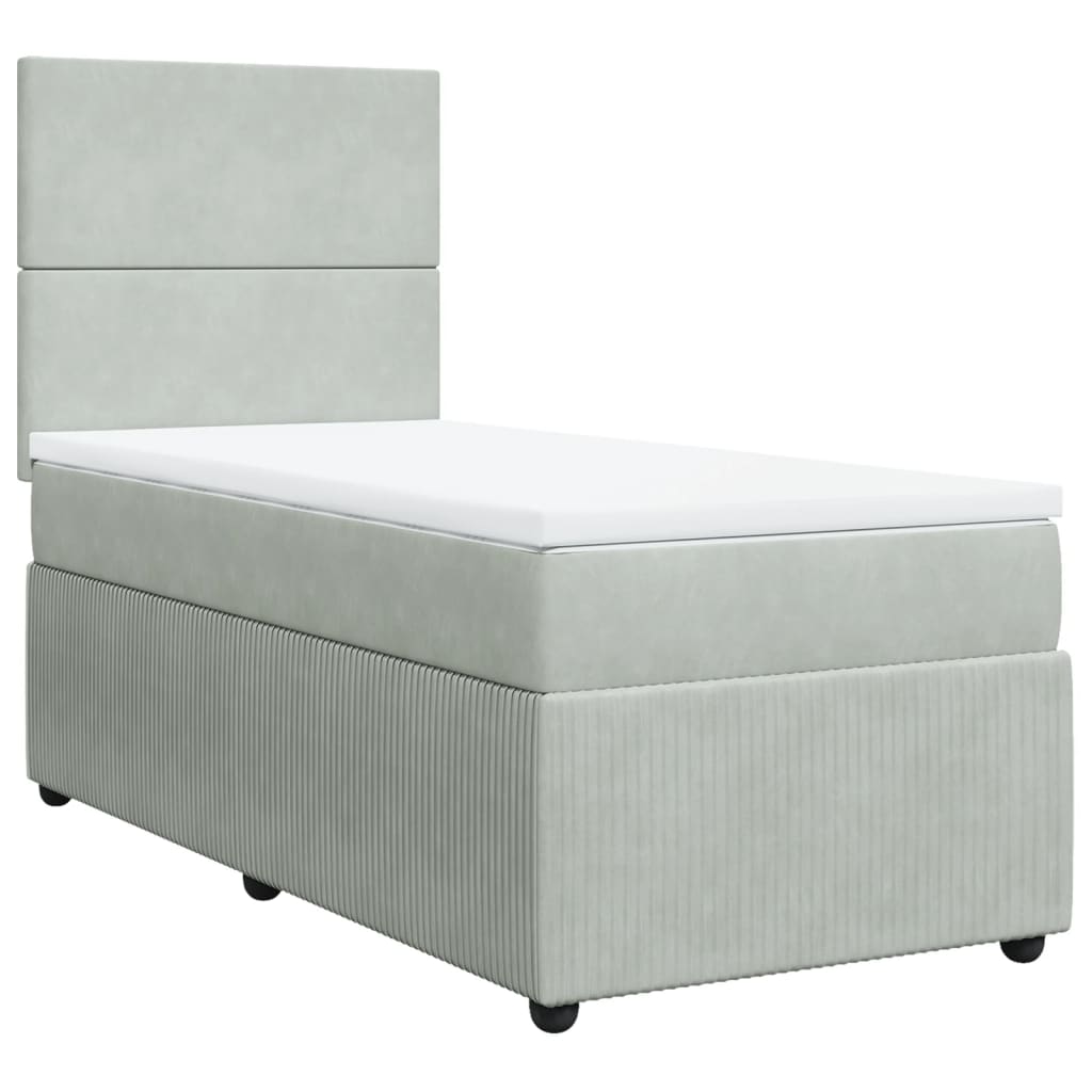 Boxspring met matras fluweel lichtgrijs 90x200 cm is nu te koop bij PeponiXL, paradijselijk wonen!