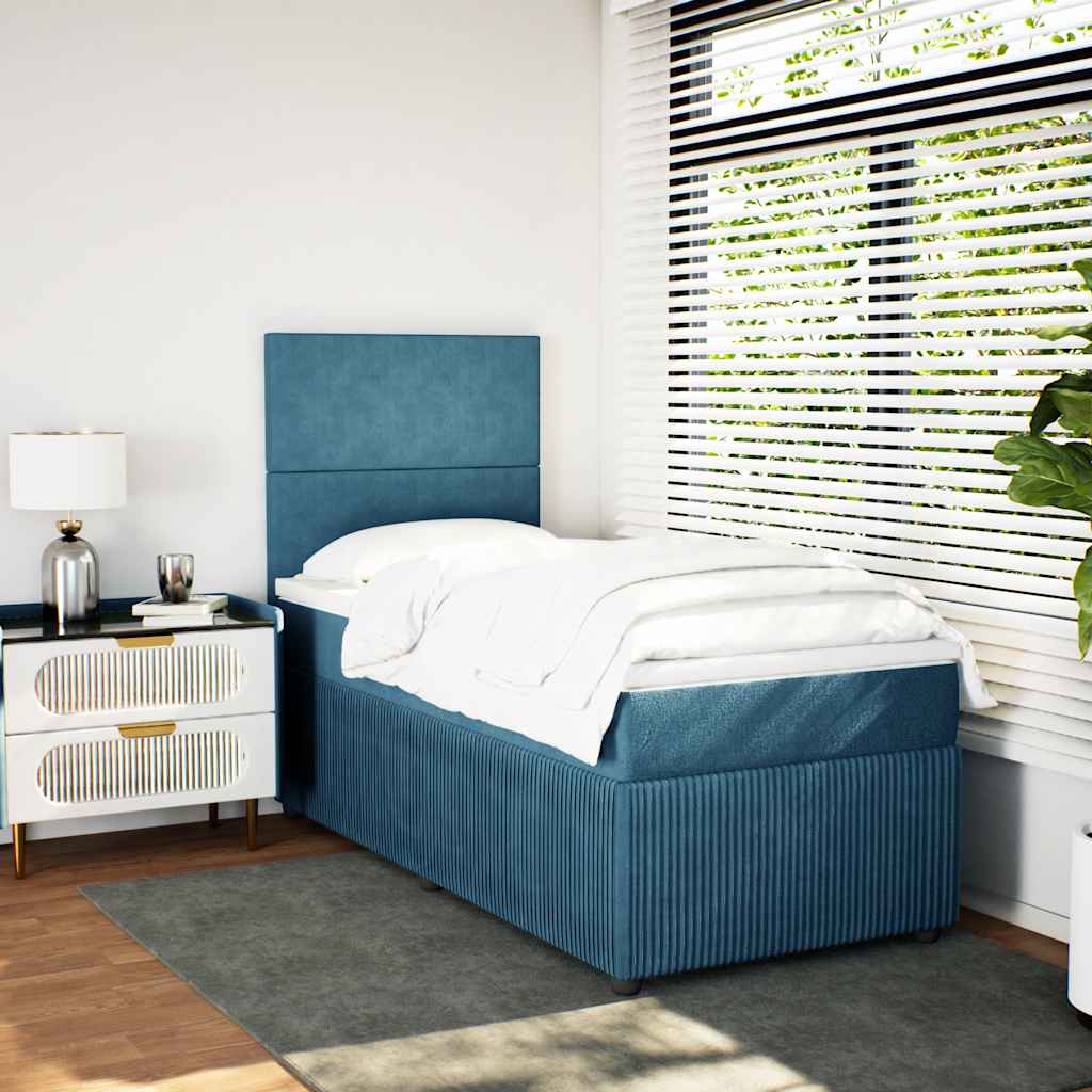 Boxspring met matras fluweel donkerblauw 90x200 cm is nu te koop bij PeponiXL, paradijselijk wonen!