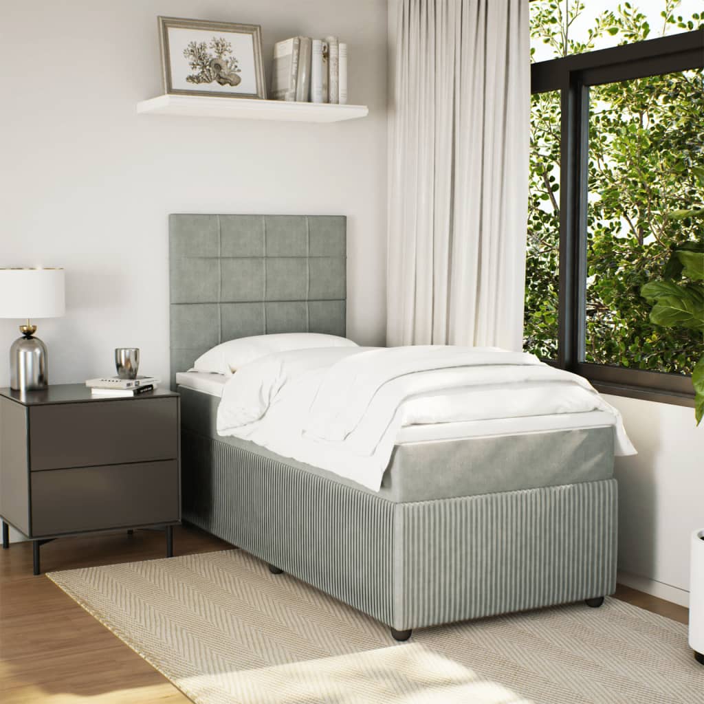 Boxspring met matras fluweel lichtgrijs 90x200 cm is nu te koop bij PeponiXL, paradijselijk wonen!