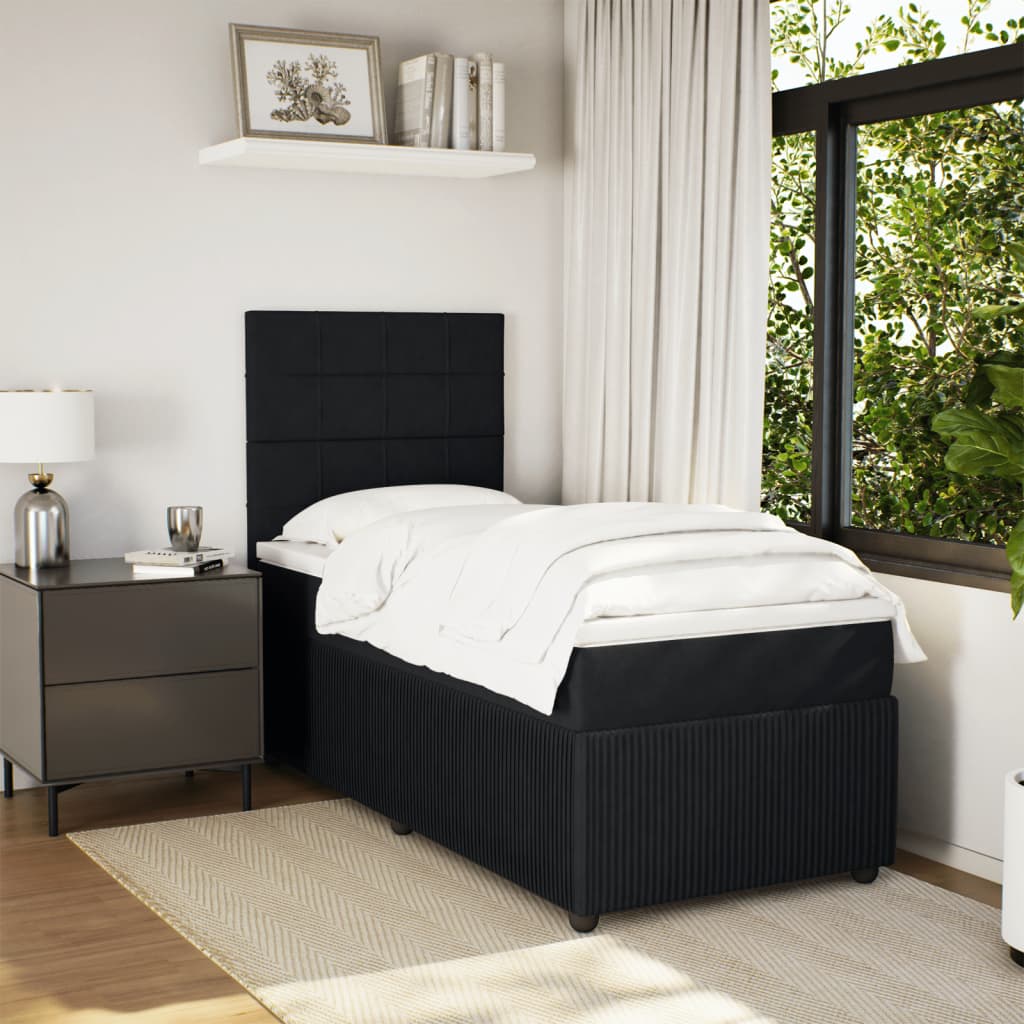 Boxspring met matras fluweel zwart 90x200 cm is nu te koop bij PeponiXL, paradijselijk wonen!
