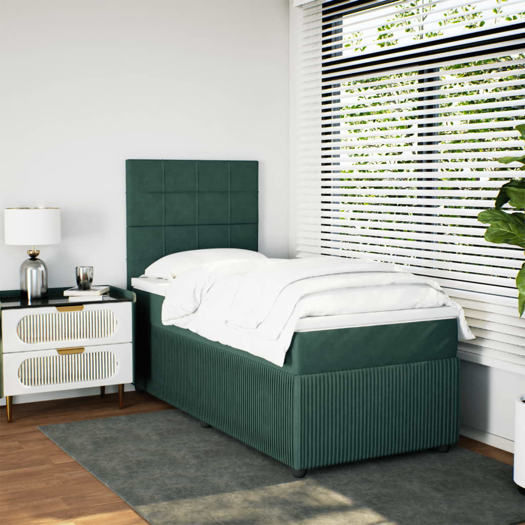 Boxspring met matras fluweel donkergroen 90x200 cm is nu te koop bij PeponiXL, paradijselijk wonen!