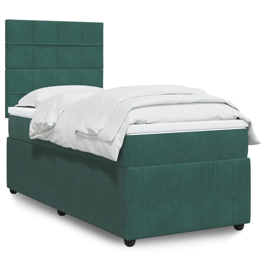 Boxspring met matras fluweel donkergroen 90x200 cm is nu te koop bij PeponiXL, paradijselijk wonen!