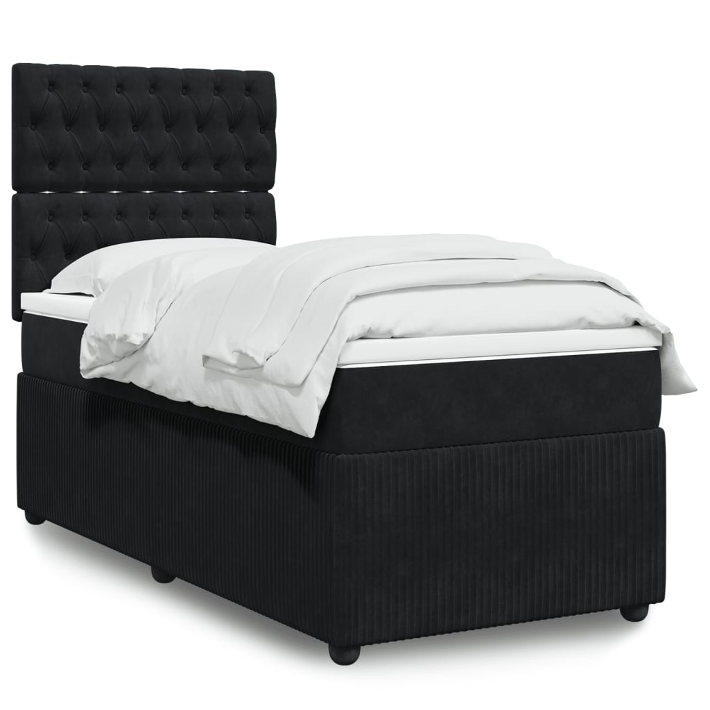 Boxspring met matras fluweel zwart 90x200 cm is nu te koop bij PeponiXL, paradijselijk wonen!