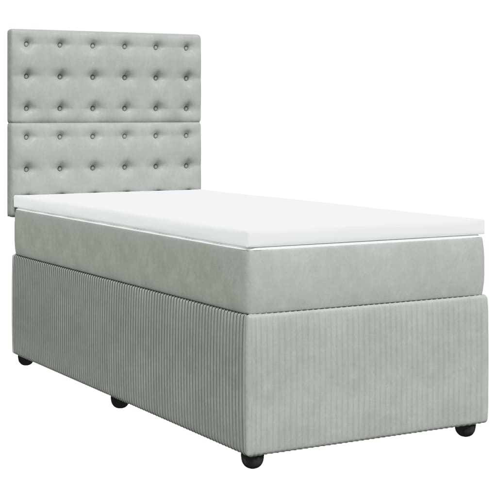 Boxspring met matras fluweel lichtgrijs 90x200 cm is nu te koop bij PeponiXL, paradijselijk wonen!