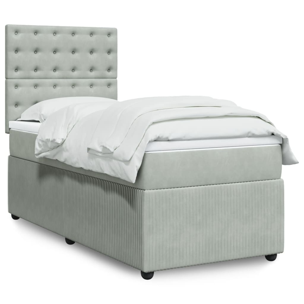 Boxspring met matras fluweel lichtgrijs 90x200 cm is nu te koop bij PeponiXL, paradijselijk wonen!