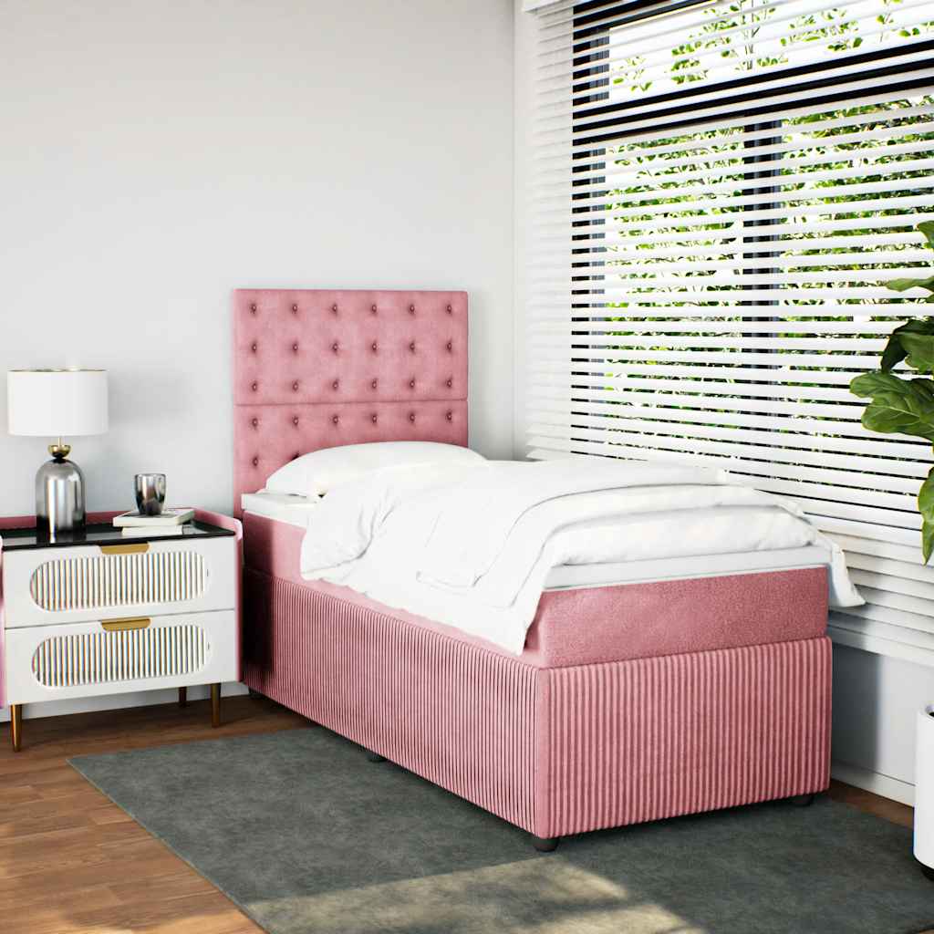 Boxspring met matras fluweel roze 90x200 cm is nu te koop bij PeponiXL, paradijselijk wonen!