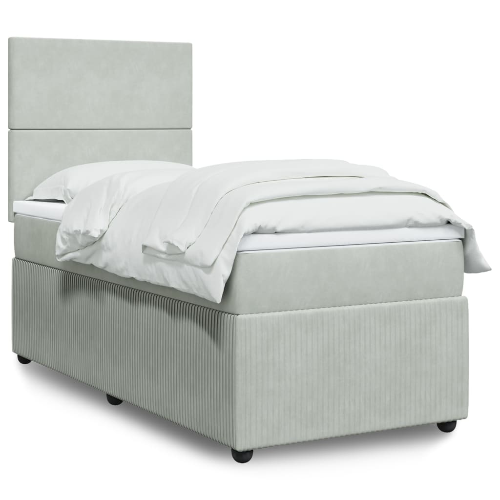 Boxspring met matras fluweel lichtgrijs 100x200 cm is nu te koop bij PeponiXL, paradijselijk wonen!