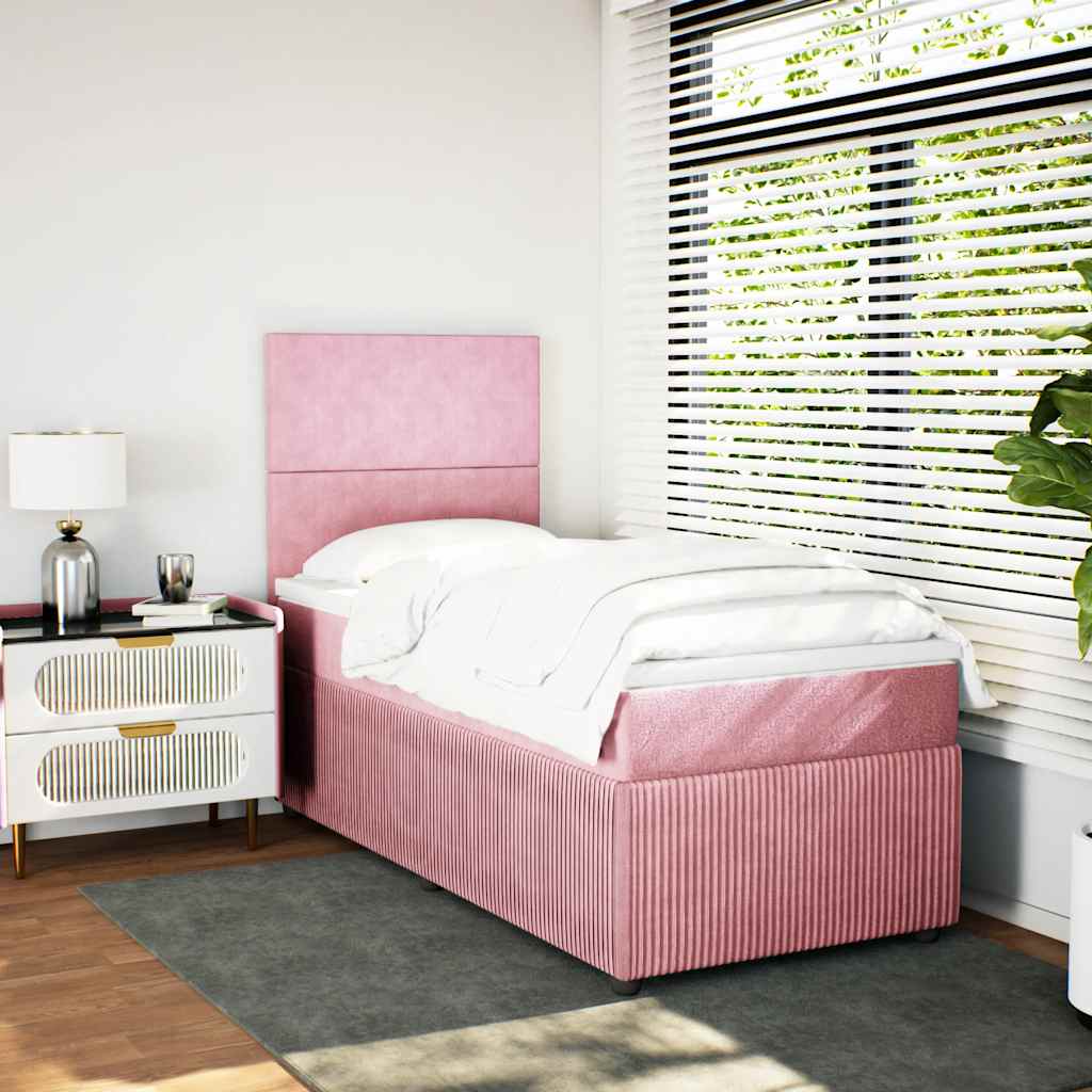 Boxspring met matras fluweel roze 100x200 cm is nu te koop bij PeponiXL, paradijselijk wonen!
