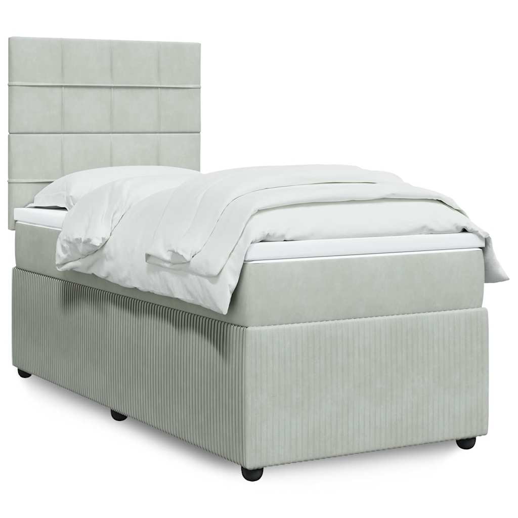 Boxspring met matras fluweel lichtgrijs 100x200 cm is nu te koop bij PeponiXL, paradijselijk wonen!