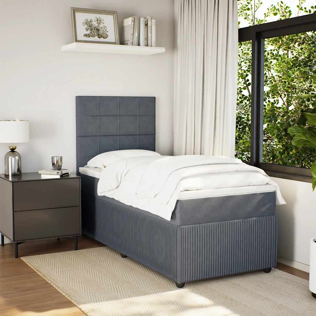 Boxspring met matras fluweel donkergrijs 100x200 cm is nu te koop bij PeponiXL, paradijselijk wonen!