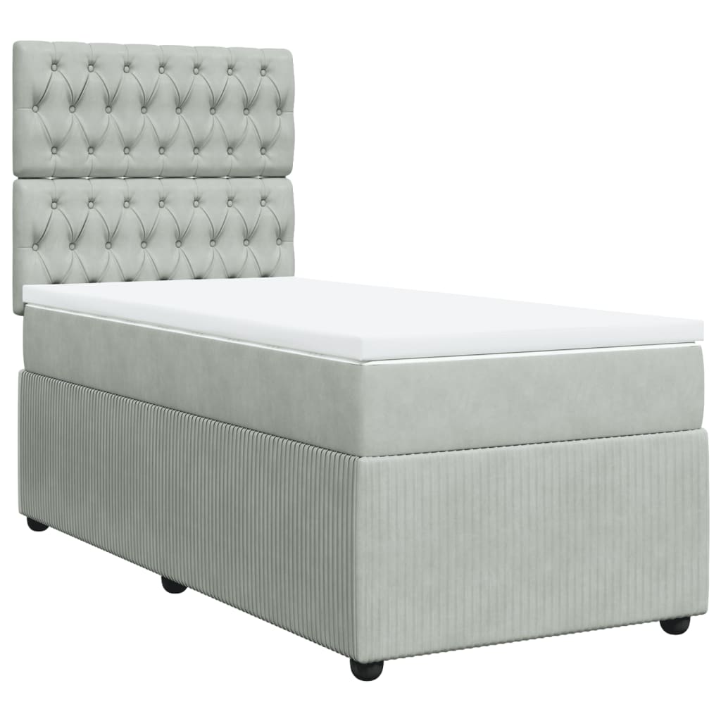 Boxspring met matras fluweel lichtgrijs 100x200 cm is nu te koop bij PeponiXL, paradijselijk wonen!