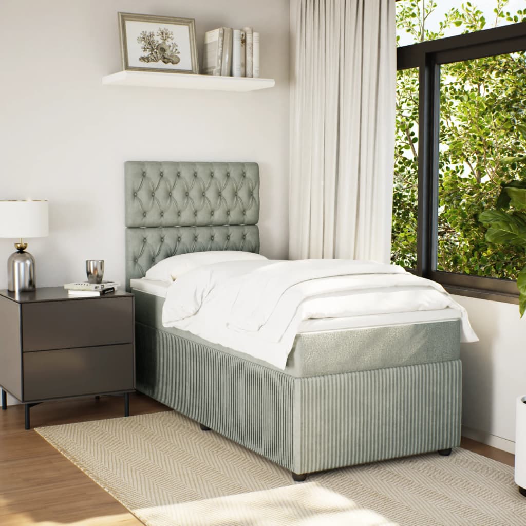 Boxspring met matras fluweel lichtgrijs 100x200 cm is nu te koop bij PeponiXL, paradijselijk wonen!