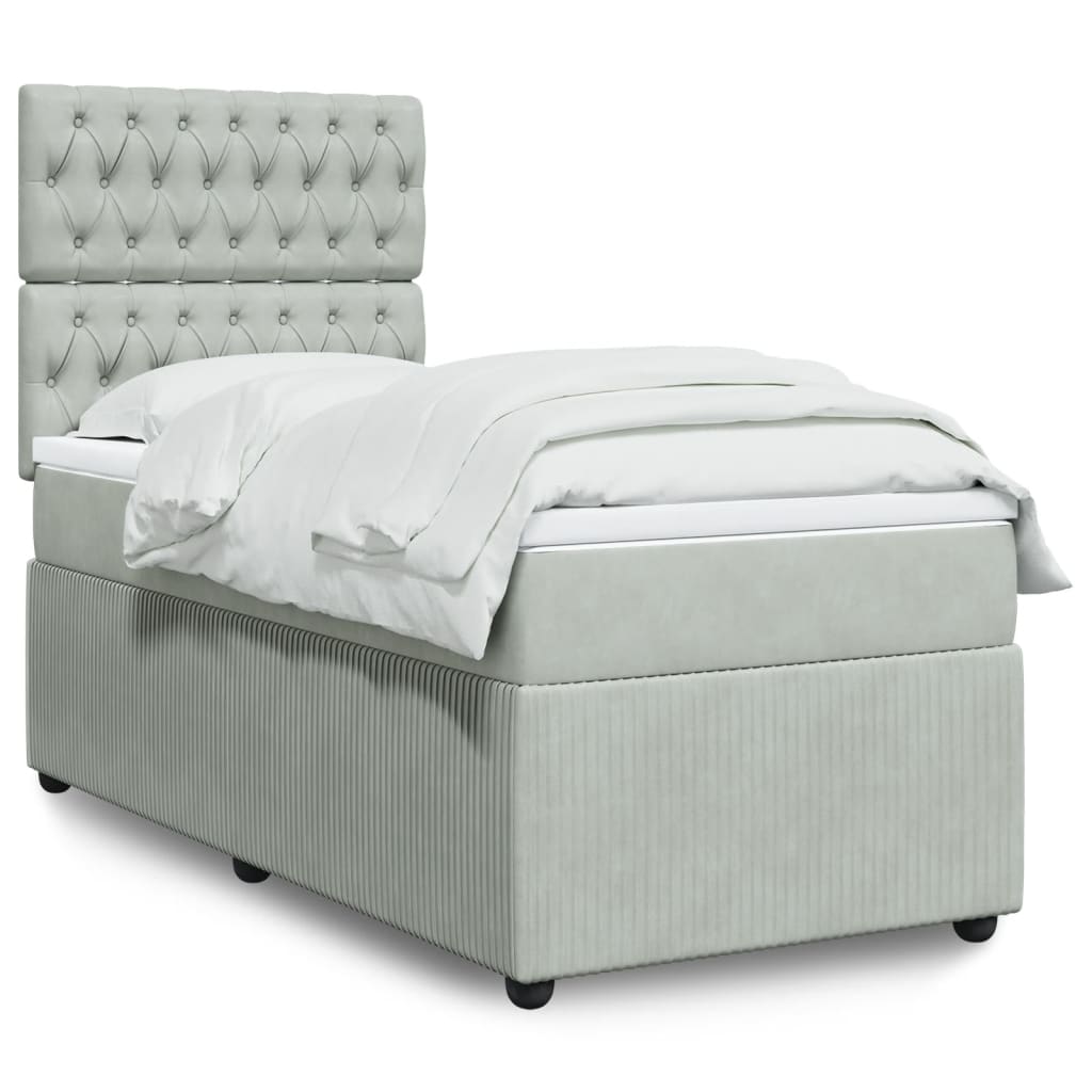 Boxspring met matras fluweel lichtgrijs 100x200 cm is nu te koop bij PeponiXL, paradijselijk wonen!