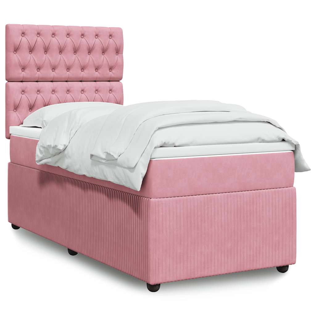 Boxspring met matras fluweel roze 100x200 cm is nu te koop bij PeponiXL, paradijselijk wonen!