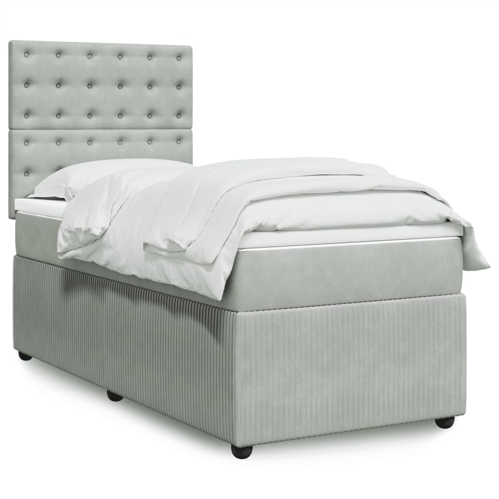 Boxspring met matras fluweel lichtgrijs 100x200 cm is nu te koop bij PeponiXL, paradijselijk wonen!
