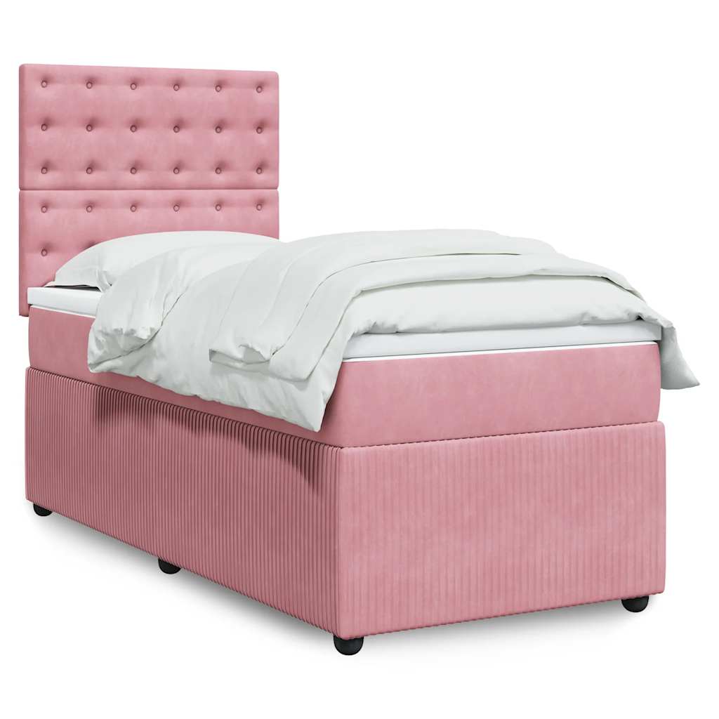 Boxspring met matras fluweel roze 100x200 cm is nu te koop bij PeponiXL, paradijselijk wonen!