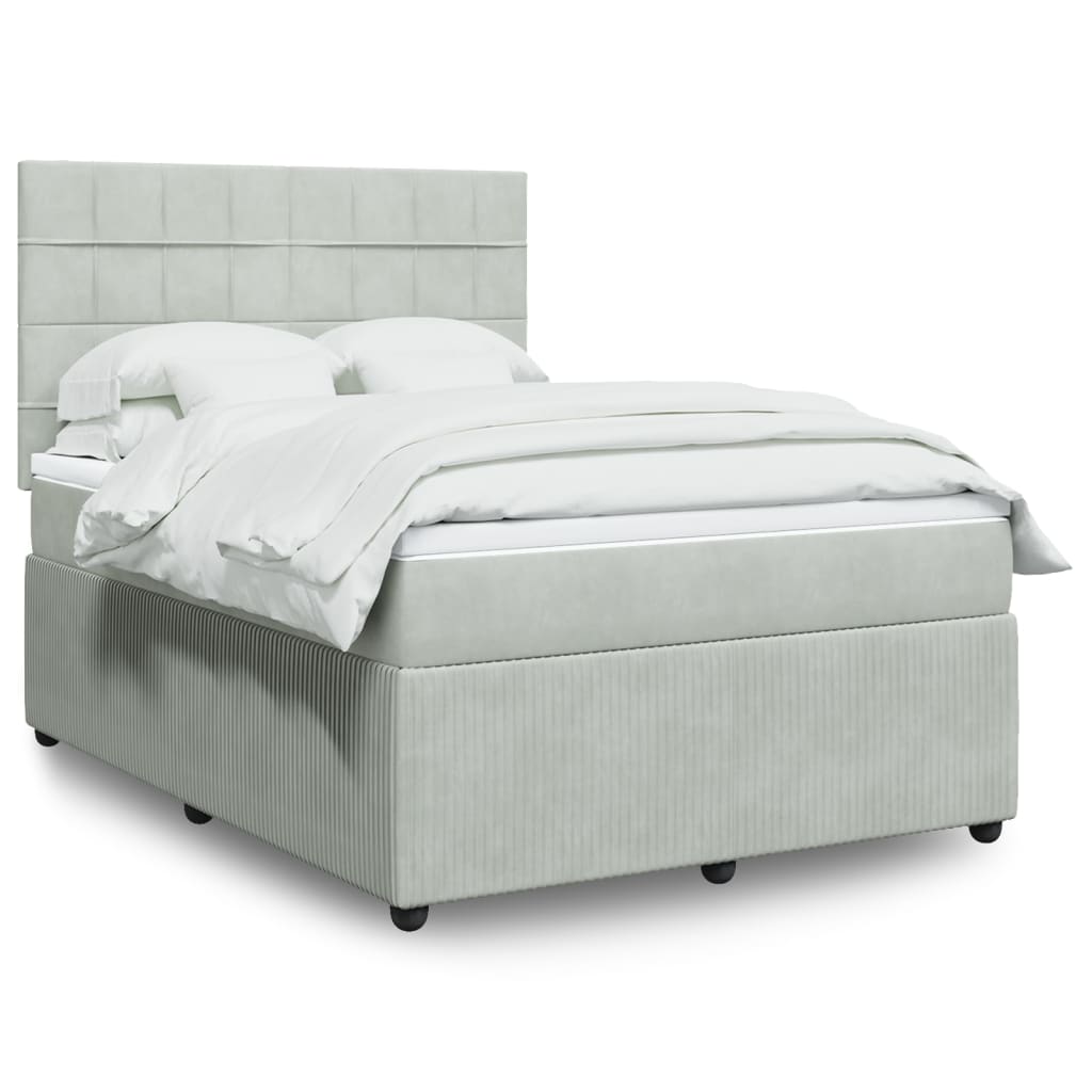 Boxspring met matras fluweel lichtgrijs 140x190 cm is nu te koop bij PeponiXL, paradijselijk wonen!