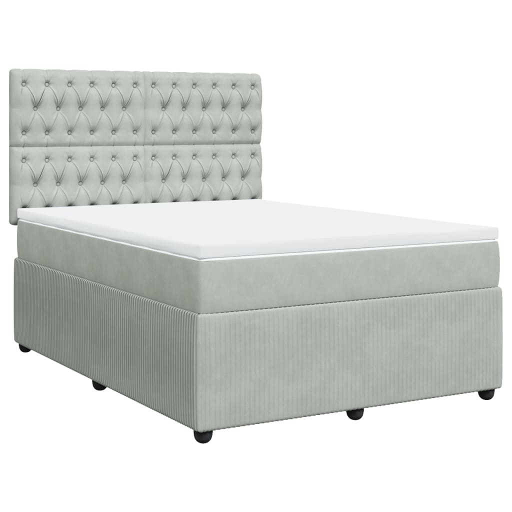 Boxspring met matras fluweel lichtgrijs 140x190 cm is nu te koop bij PeponiXL, paradijselijk wonen!