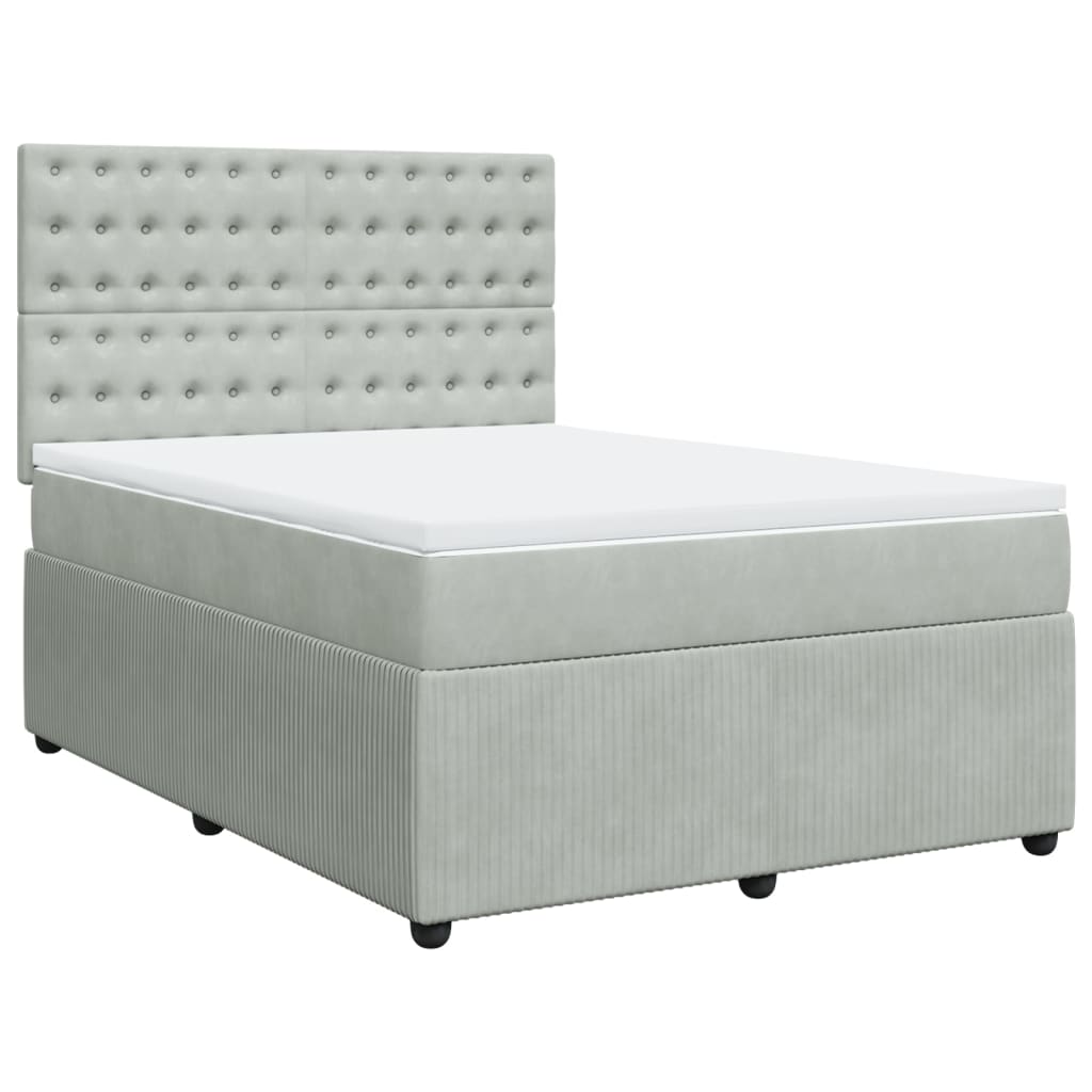 Boxspring met matras fluweel lichtgrijs 140x190 cm is nu te koop bij PeponiXL, paradijselijk wonen!