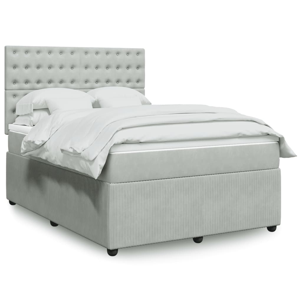 Boxspring met matras fluweel lichtgrijs 140x190 cm is nu te koop bij PeponiXL, paradijselijk wonen!