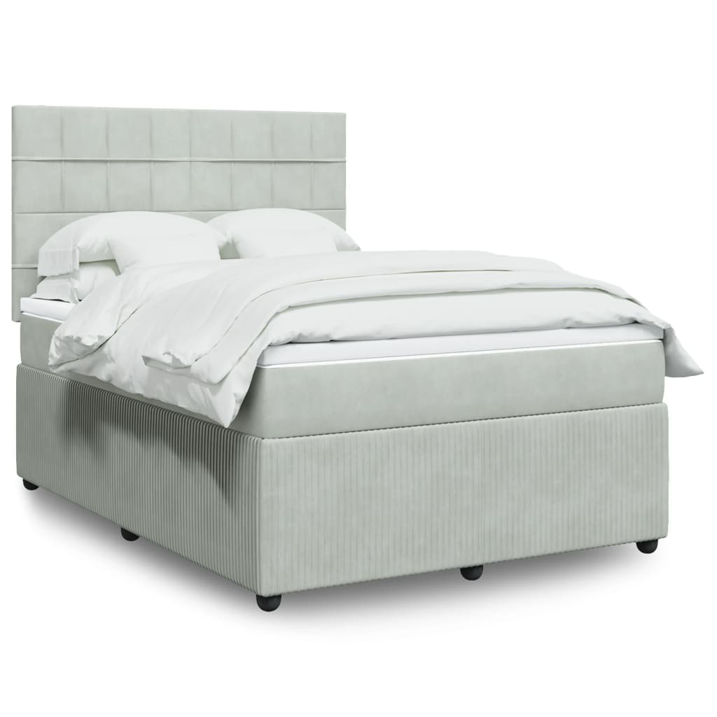 Boxspring met matras fluweel lichtgrijs 140x200 cm is nu te koop bij PeponiXL, paradijselijk wonen!