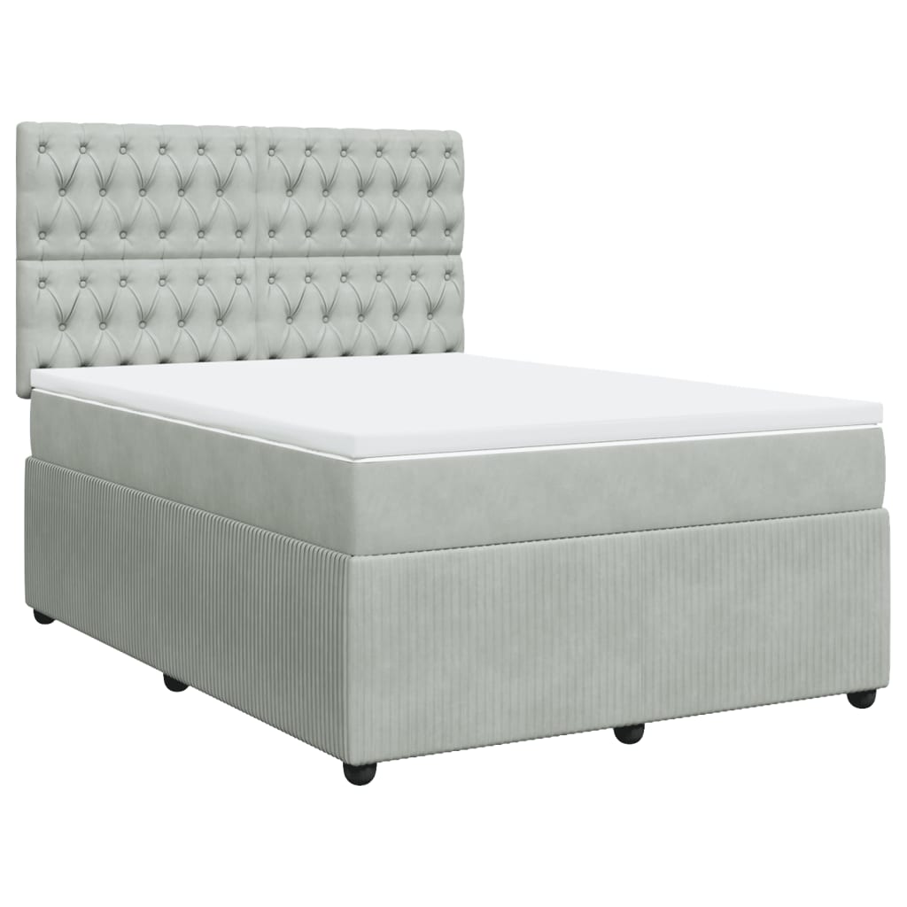Boxspring met matras fluweel lichtgrijs 140x200 cm is nu te koop bij PeponiXL, paradijselijk wonen!