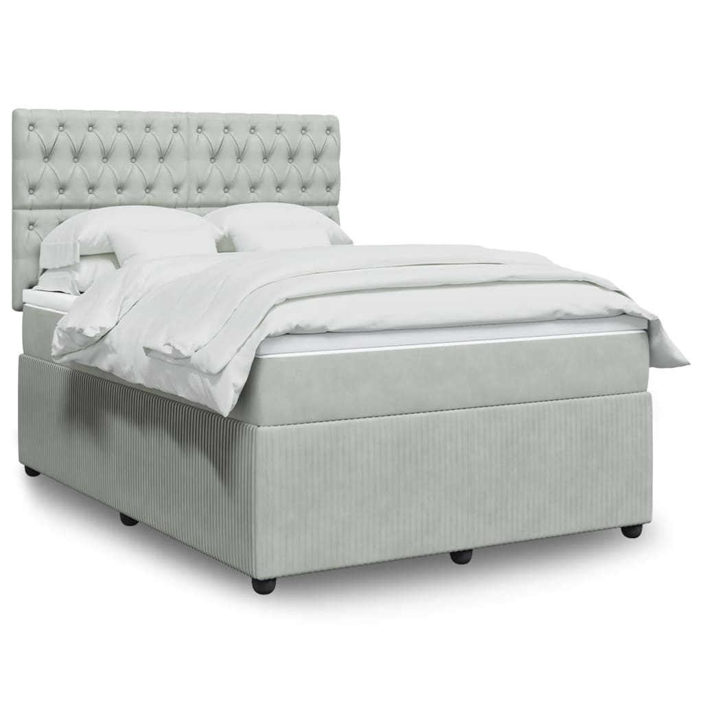 Boxspring met matras fluweel lichtgrijs 140x200 cm is nu te koop bij PeponiXL, paradijselijk wonen!