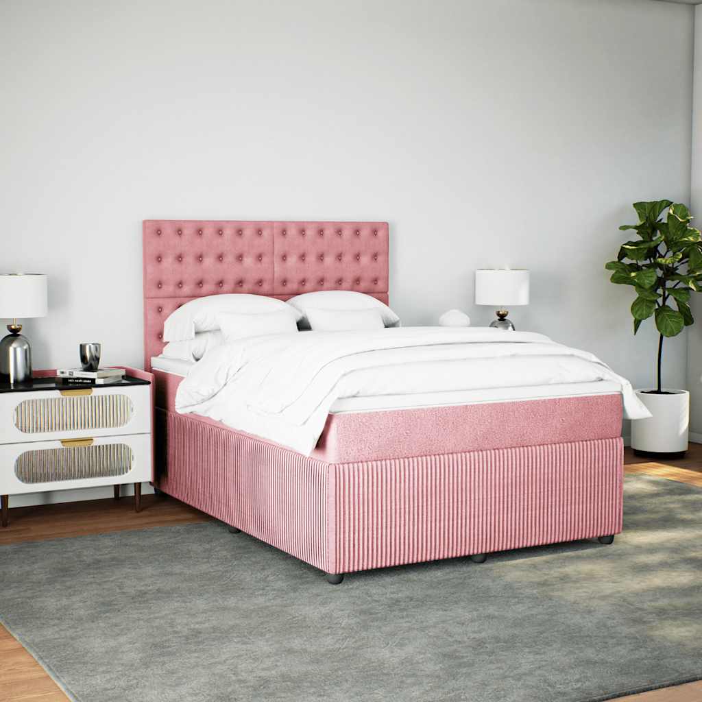 Boxspring met matras fluweel roze 140x200 cm is nu te koop bij PeponiXL, paradijselijk wonen!