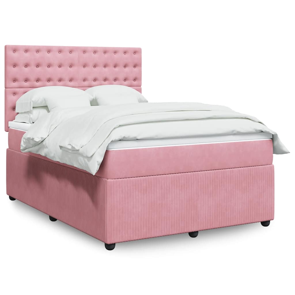 Boxspring met matras fluweel roze 140x200 cm is nu te koop bij PeponiXL, paradijselijk wonen!