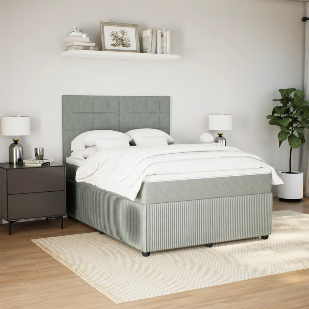 Boxspring met matras fluweel lichtgrijs 160x200 cm is nu te koop bij PeponiXL, paradijselijk wonen!