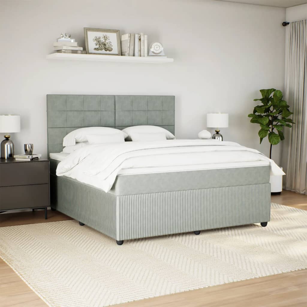 Boxspring met matras fluweel lichtgrijs 180x200 cm is nu te koop bij PeponiXL, paradijselijk wonen!