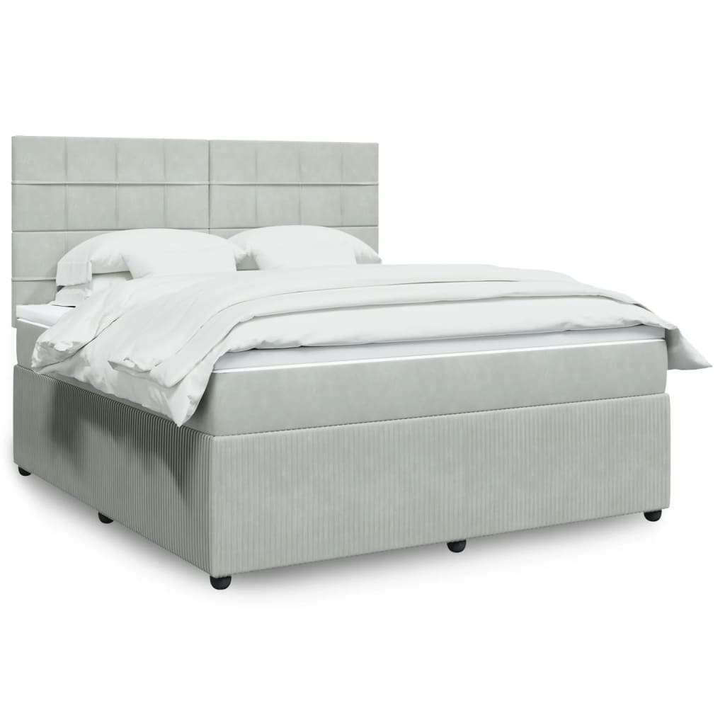 Boxspring met matras fluweel lichtgrijs 180x200 cm is nu te koop bij PeponiXL, paradijselijk wonen!