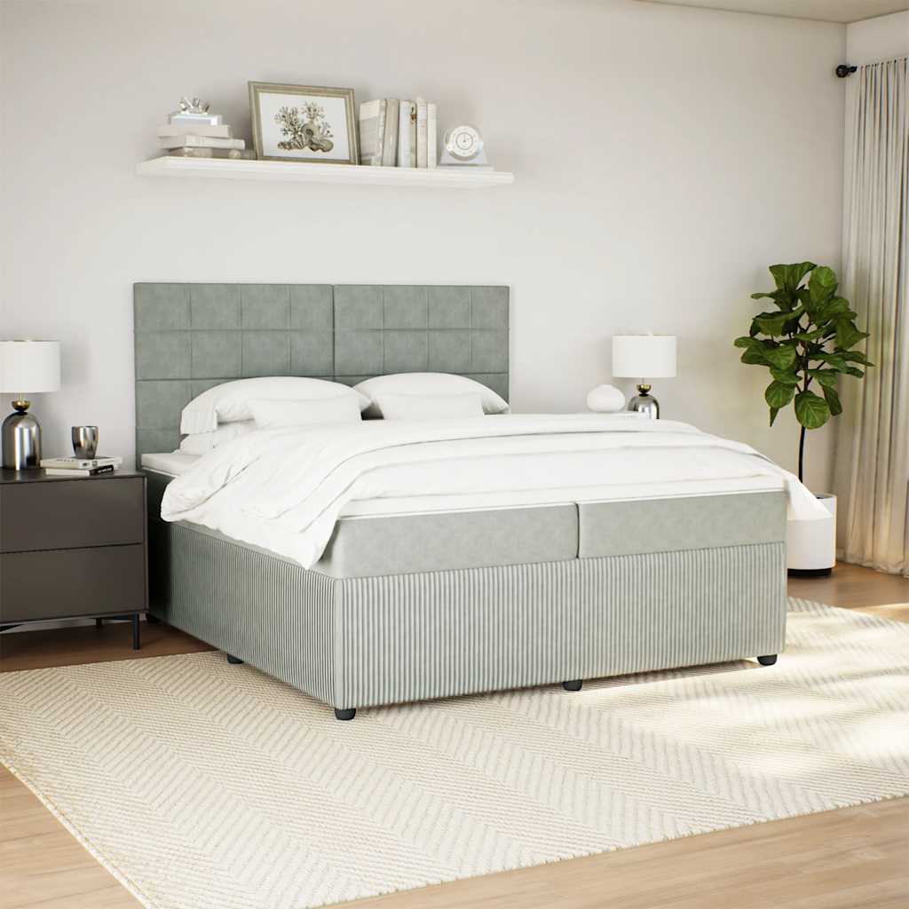 Boxspring met matras fluweel lichtgrijs 200x200 cm is nu te koop bij PeponiXL, paradijselijk wonen!