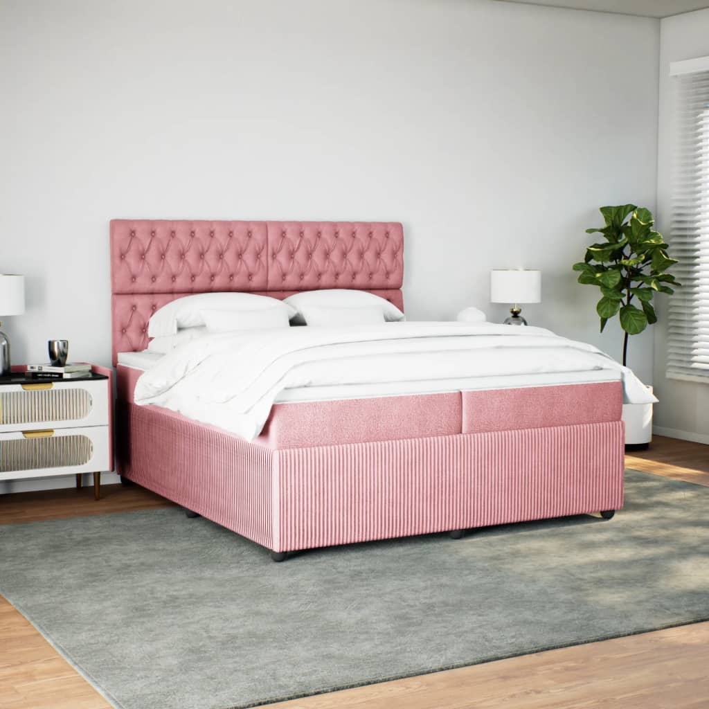 Boxspring met matras fluweel roze 200x200 cm is nu te koop bij PeponiXL, paradijselijk wonen!