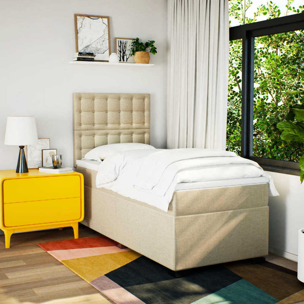 Boxspring met matras stof crèmekleurig 80x200 cm is nu te koop bij PeponiXL, paradijselijk wonen!