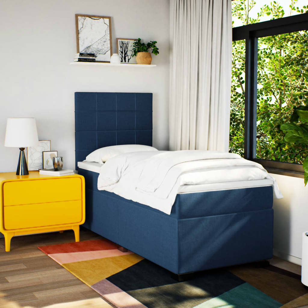 Boxspring met matras stof blauw 90x190 cm is nu te koop bij PeponiXL, paradijselijk wonen!