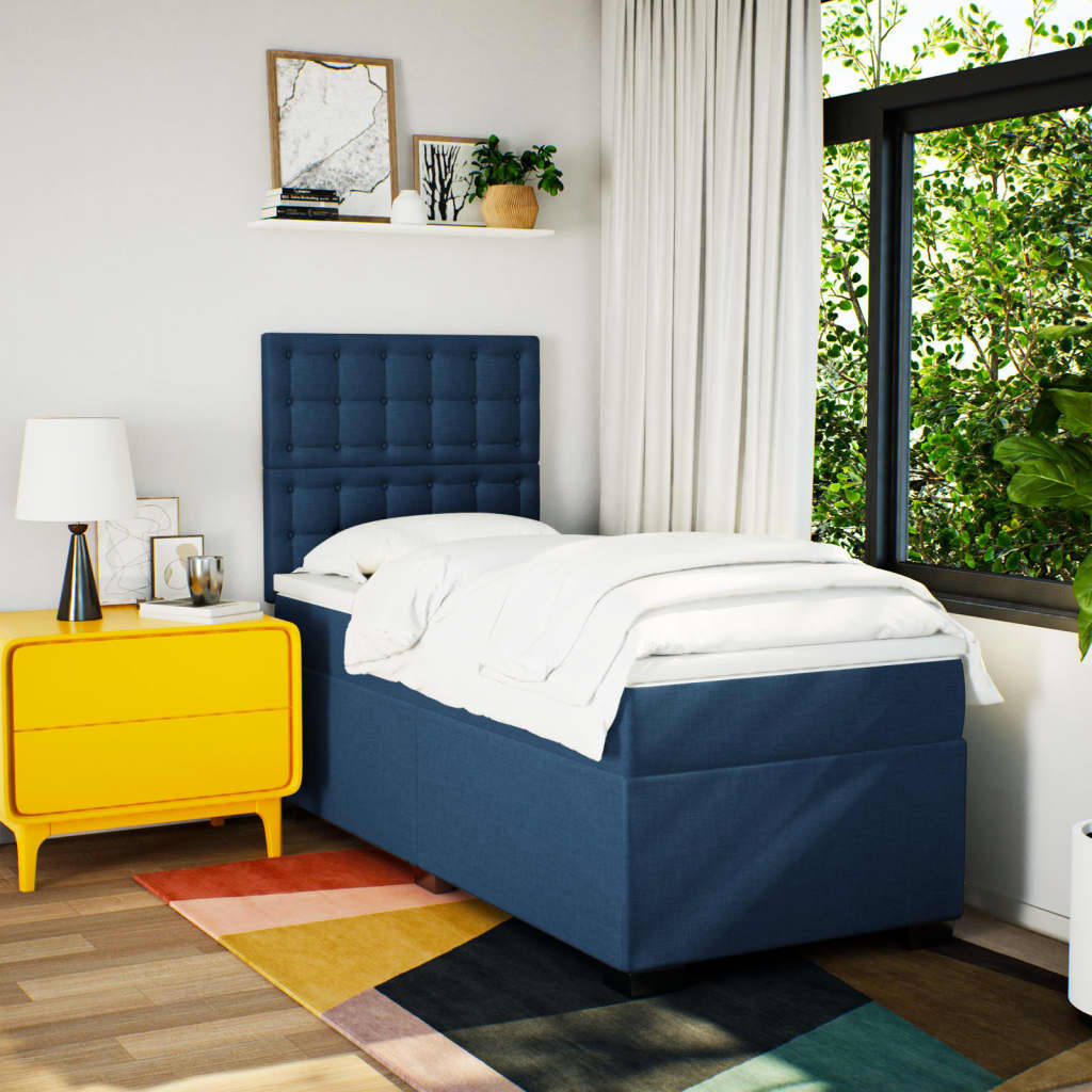 Boxspring met matras stof blauw 90x190 cm is nu te koop bij PeponiXL, paradijselijk wonen!