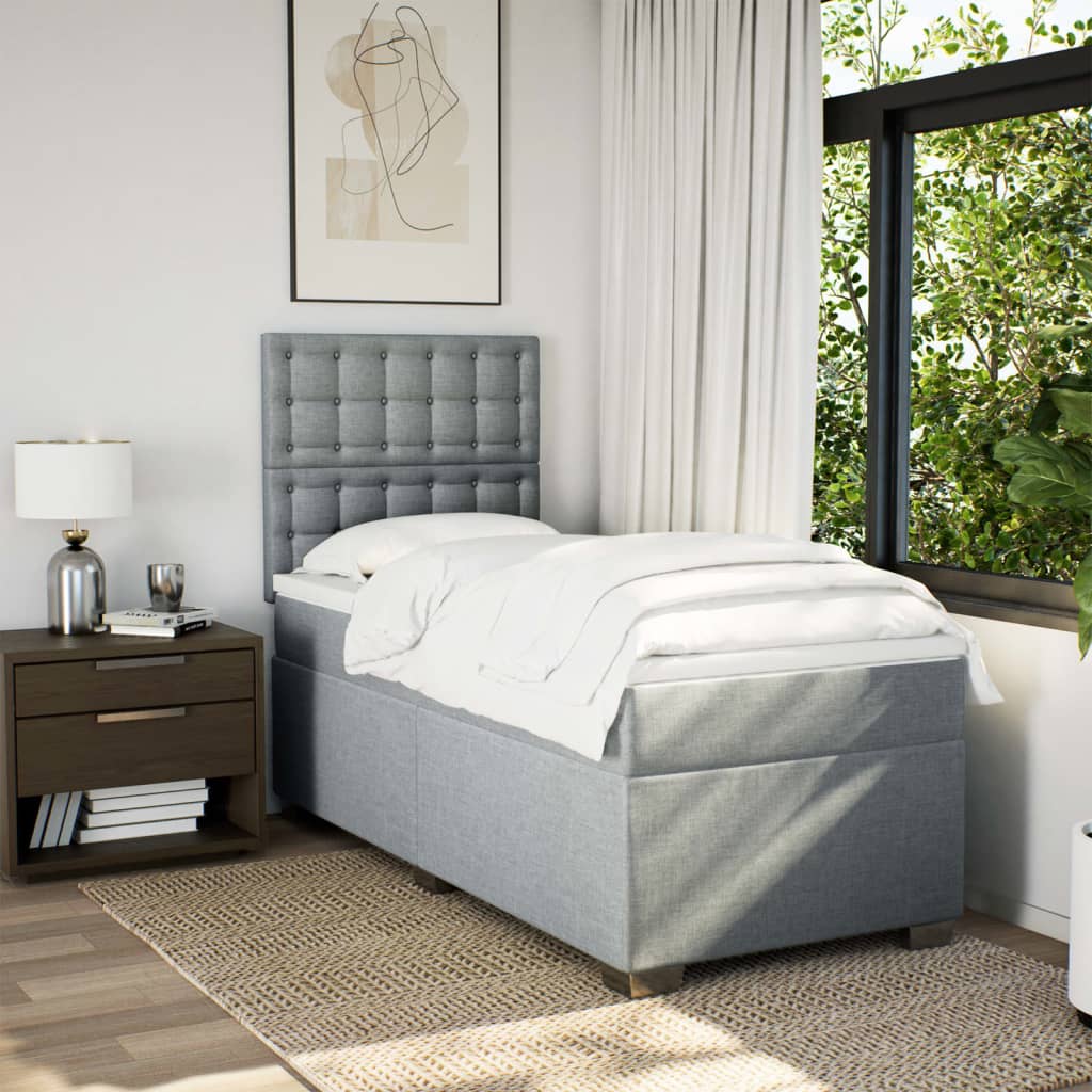 Boxspring met matras stof lichtgrijs 90x200 cm is nu te koop bij PeponiXL, paradijselijk wonen!