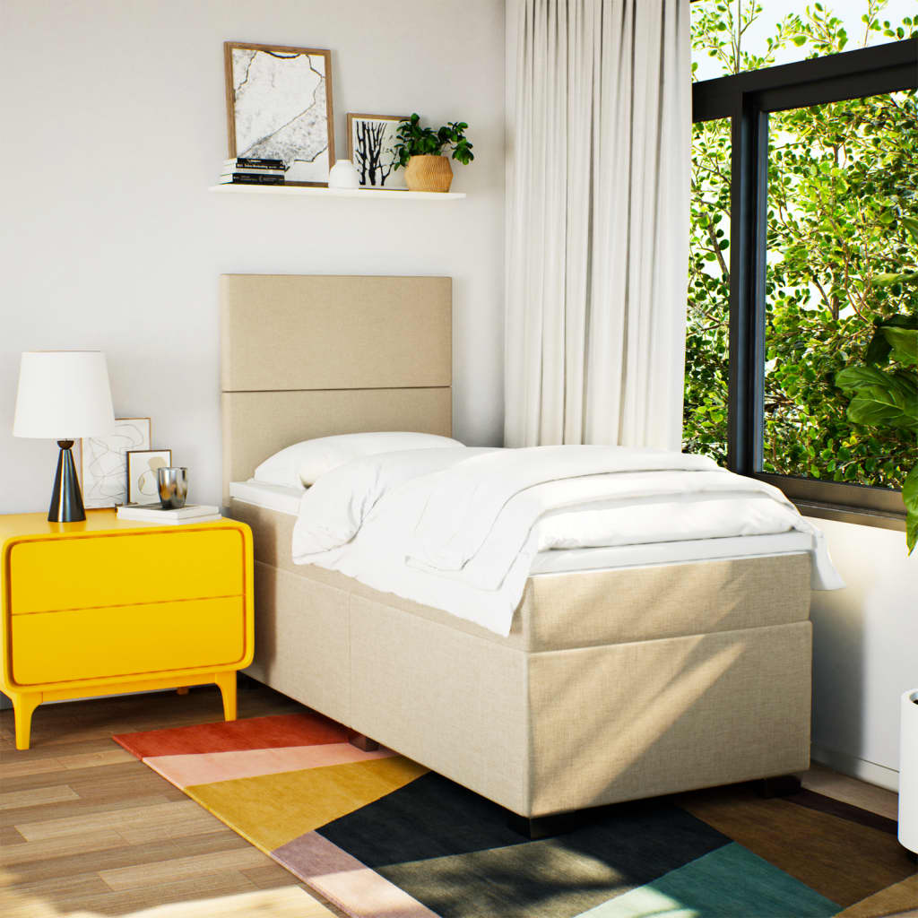 Boxspring met matras stof crèmekleurig 100x200 cm is nu te koop bij PeponiXL, paradijselijk wonen!