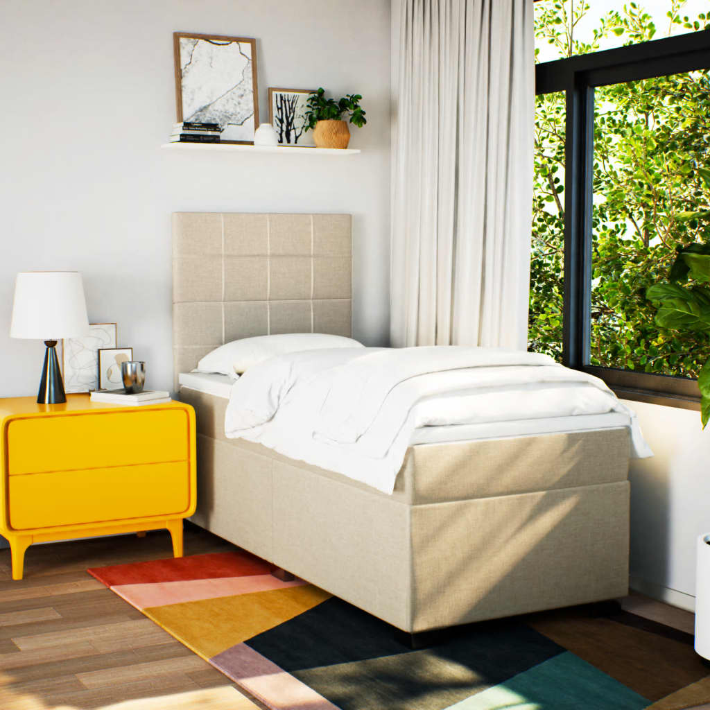 Boxspring met matras stof crèmekleurig 100x200 cm is nu te koop bij PeponiXL, paradijselijk wonen!