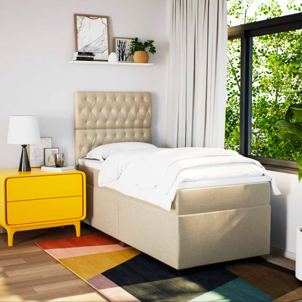 Boxspring met matras stof crèmekleurig 100x200 cm is nu te koop bij PeponiXL, paradijselijk wonen!