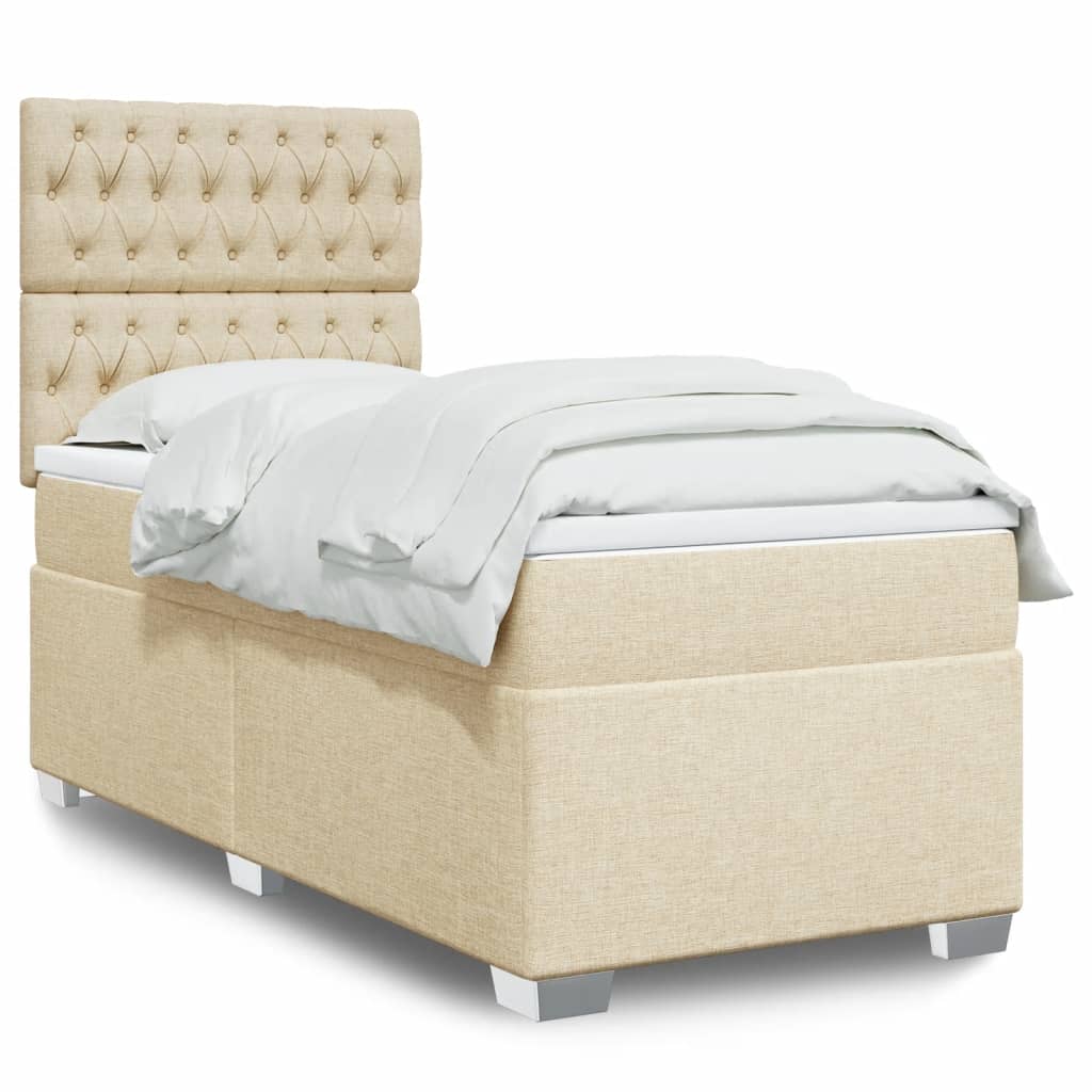 Boxspring met matras stof crèmekleurig 100x200 cm is nu te koop bij PeponiXL, paradijselijk wonen!