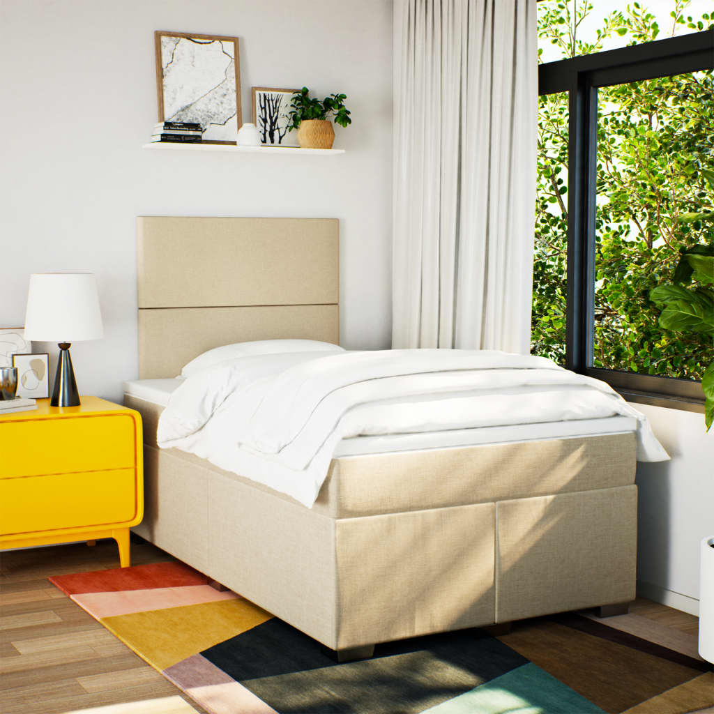Boxspring met matras stof crèmekleurig 120x190 cm is nu te koop bij PeponiXL, paradijselijk wonen!