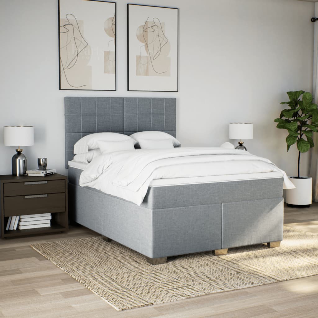 Boxspring met matras stof lichtgrijs 140x190 cm is nu te koop bij PeponiXL, paradijselijk wonen!